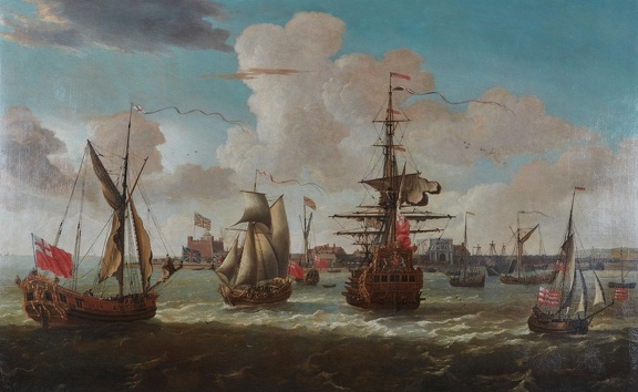 The British Fleet off Sheerness oil on canvas by Jacob Knyff (1639-1681) 